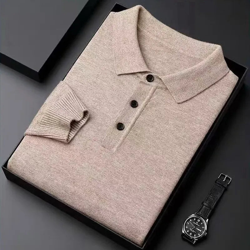 Men’s Beige Knitted Polo Shirt