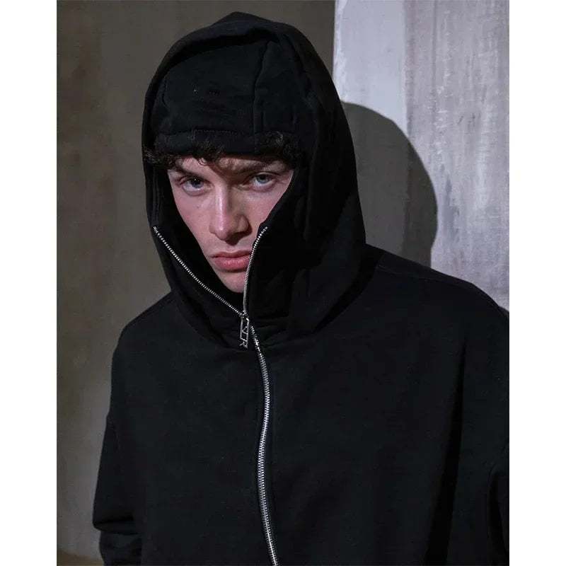 Unisex Balaclava Double Hooded Sweatshirt | Y2K Gothic Harajuku Zipper Hoodie Jacket