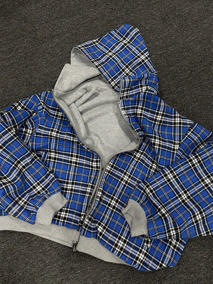 Plaid Print Zip-Up Hoodie