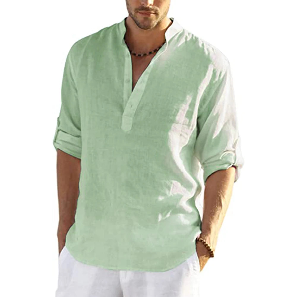 Cotton Linen Relaxed Fit Long Sleeve Shirt