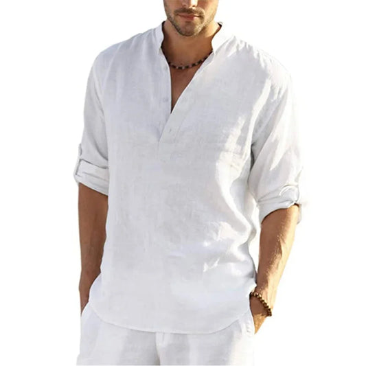 Cotton Linen Relaxed Fit Long Sleeve Shirt