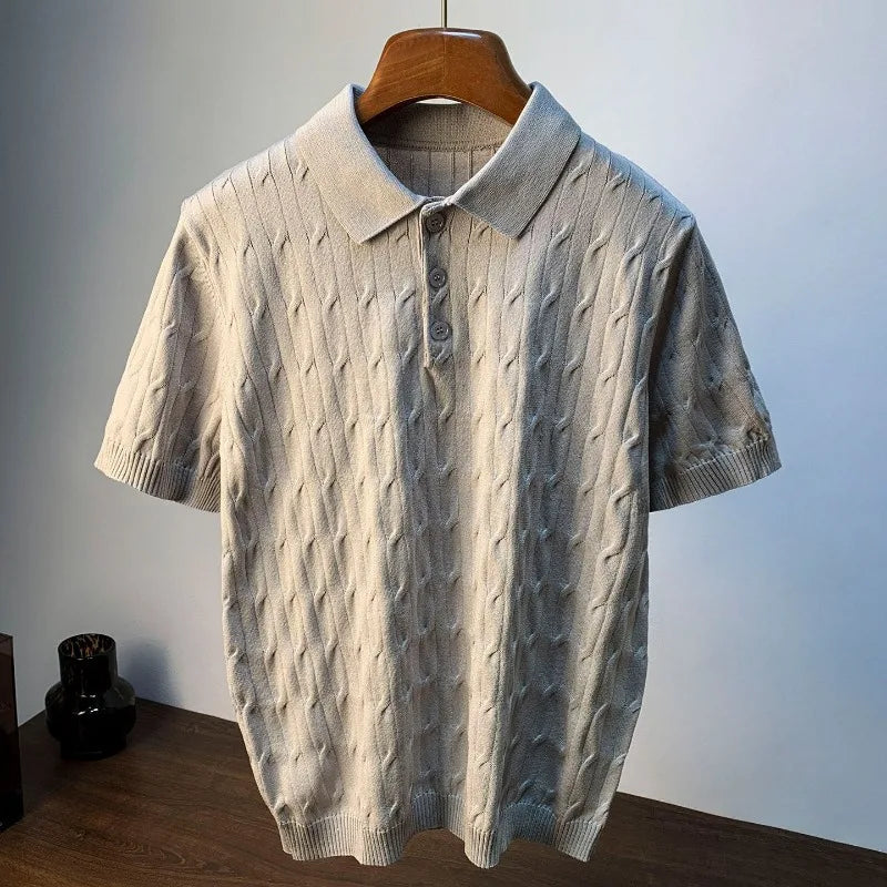 Men's Cable Knit Polo Shirt front view