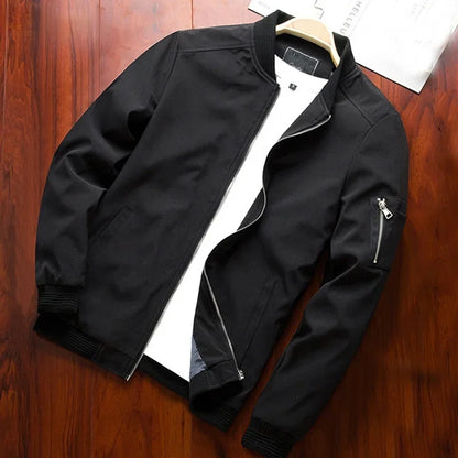 Men's Solid Color Windbreaker Jacket | Slim Fit Baseball Collar Zip-Up Coat