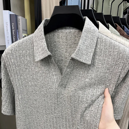 Men's Vertical Stripe Knitted Polo Shirt