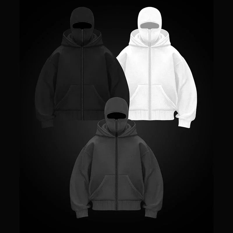 Unisex Balaclava Double Hooded Sweatshirt | Y2K Gothic Harajuku Zipper Hoodie Jacket