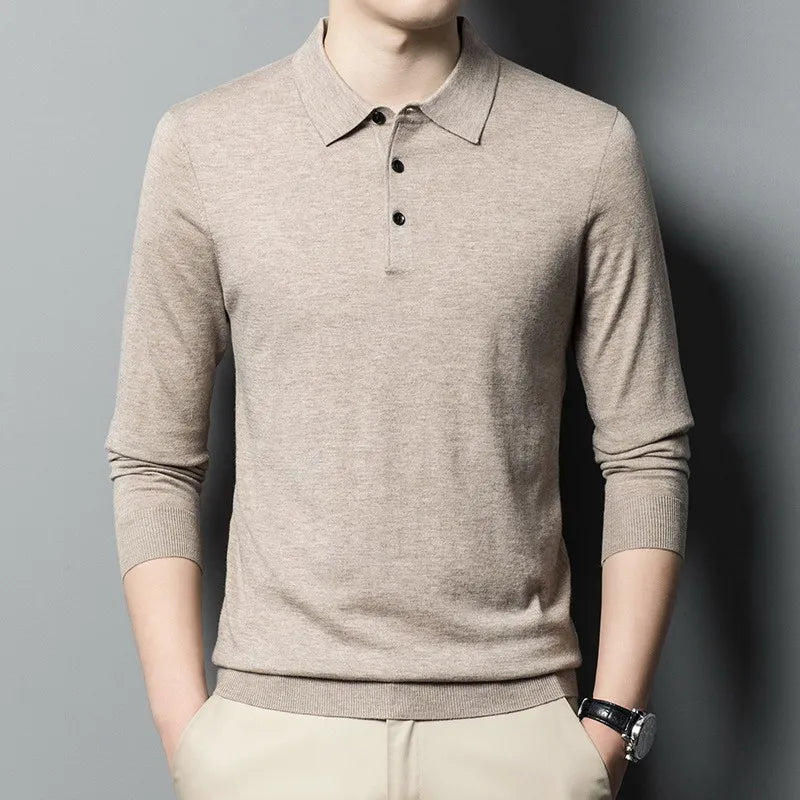 Men’s Beige Knitted Polo Shirt