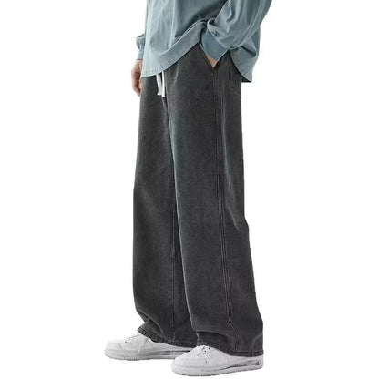 Men's Streetwear Loose Wide Leg Jeans | Korean Style Straight Denim Pants