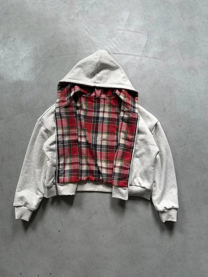 Plaid Print Zip-Up Hoodie