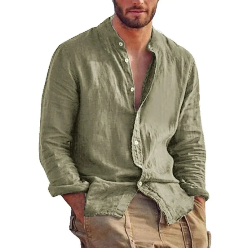 Men's Long Sleeve Stand Collar Shirt