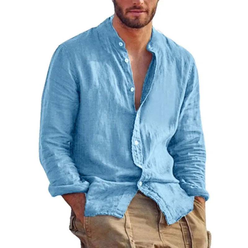 Men's Long Sleeve Stand Collar Shirt