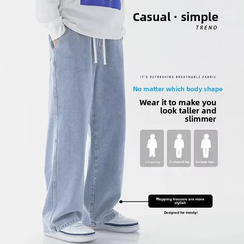 Men's Streetwear Loose Wide Leg Jeans | Korean Style Straight Denim Pants