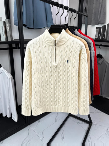 Men's Mock Neck Embroidered Knitted Pullover