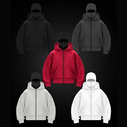 Unisex Balaclava Double Hooded Sweatshirt | Y2K Gothic Harajuku Zipper Hoodie Jacket