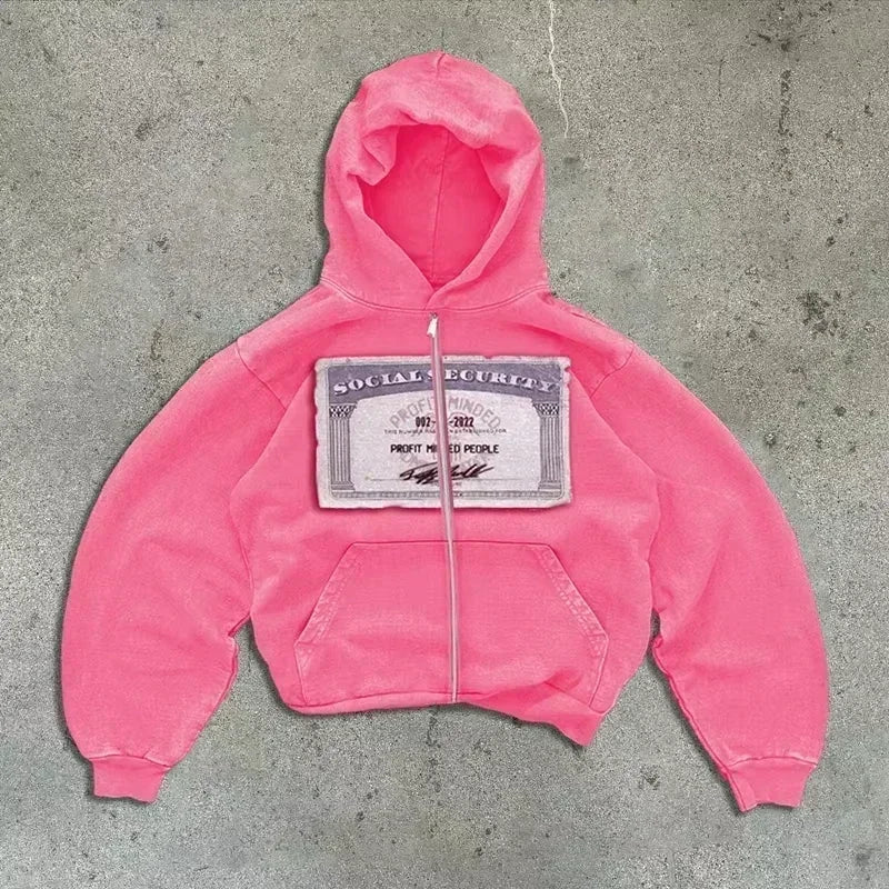 Gray Oversized Zipper Hoodie front view