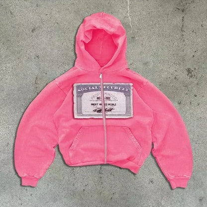 Gray Oversized Zipper Hoodie front view