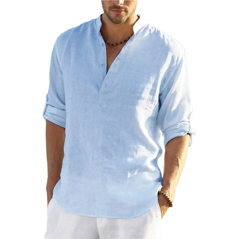 Cotton Linen Relaxed Fit Long Sleeve Shirt
