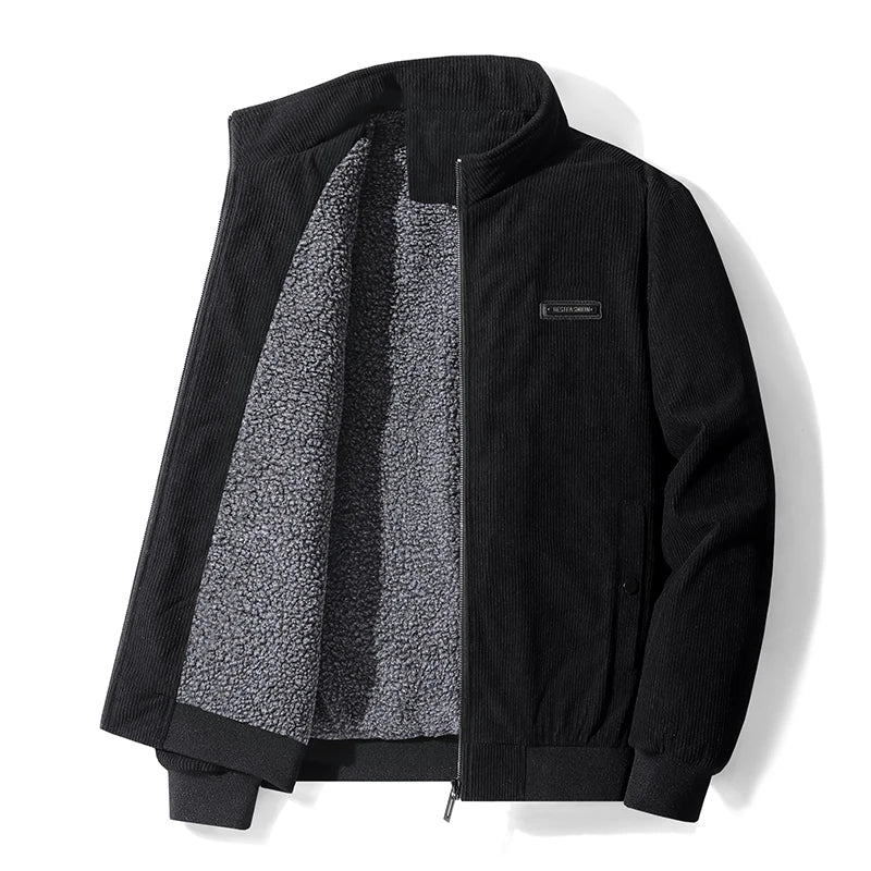 Men's Winter Thick Fleece Jacket | Windproof Warm Stand Collar Zip-Up Coat