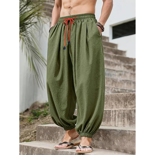 Men's Cotton Linen Wide Leg Harem Pants