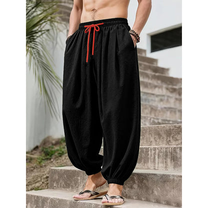 Men's Cotton Linen Wide Leg Harem Pants