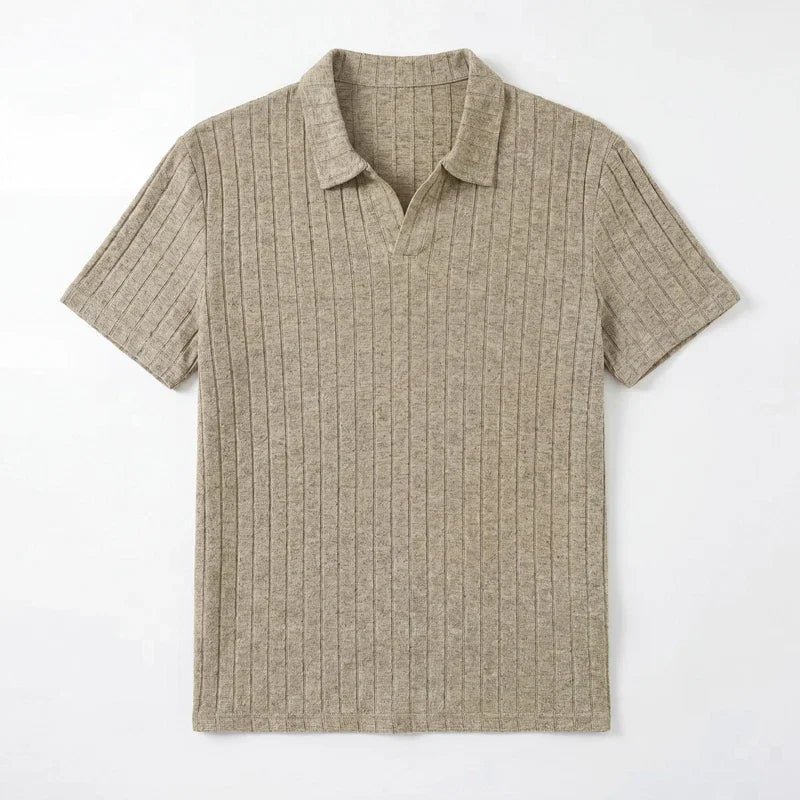Beige ribbed polo shirt for everyday casual wear, stylish and comfortable