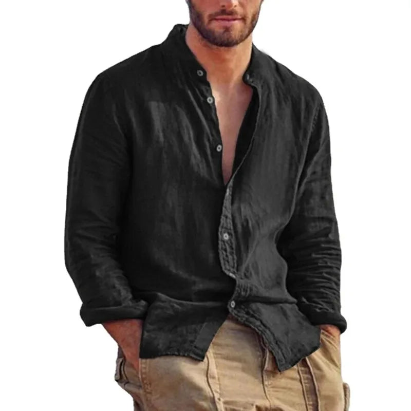 Men's Long Sleeve Stand Collar Shirt