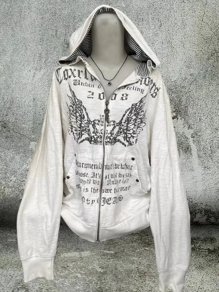 Gray Oversized Zipper Hoodie front view