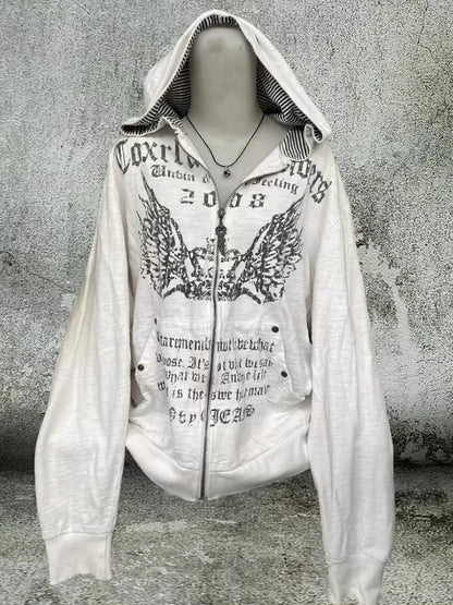 Gray Oversized Zipper Hoodie front view