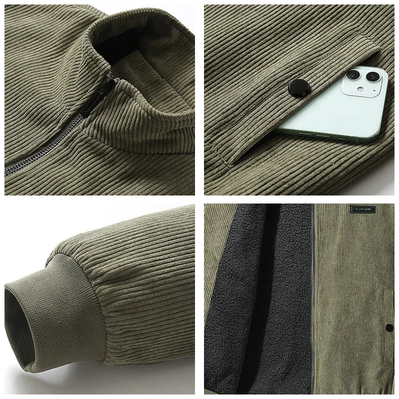 Men's Winter Thick Fleece Jacket | Windproof Warm Stand Collar Zip-Up Coat
