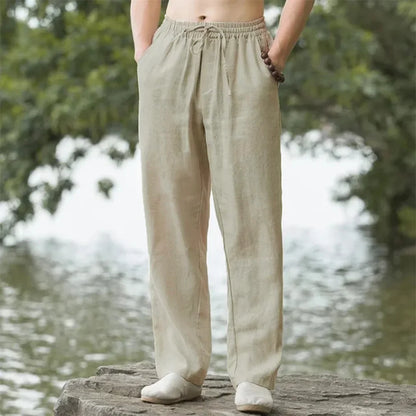 Men's Cotton Linen Straight Leg Jogger Pants