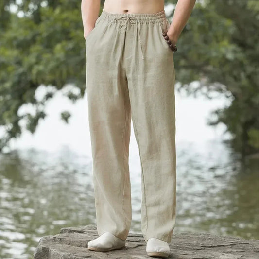 Men's Cotton Linen Straight Leg Jogger Pants