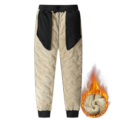 Men's Winter Thick Fleece Sweatpants | Lambswool Thermal Windproof Warm Pants