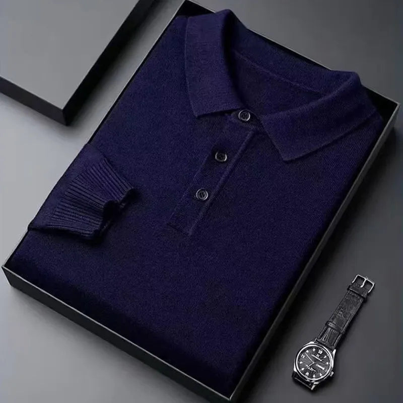 Men’s Navy Blue Knitted Polo Shirt