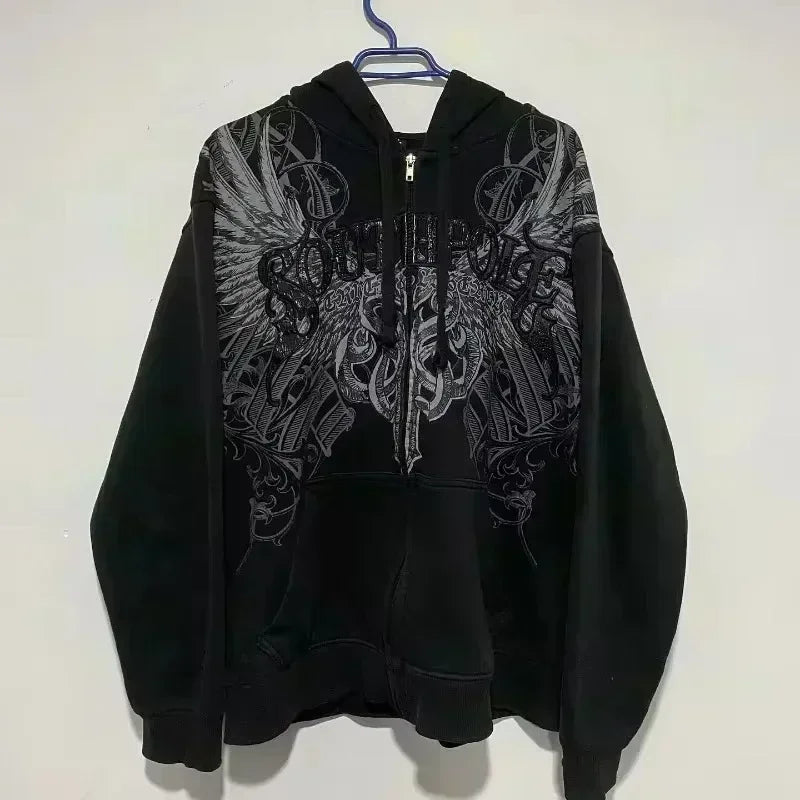 Gray Oversized Zipper Hoodie front view