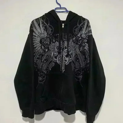 Gray Oversized Zipper Hoodie front view
