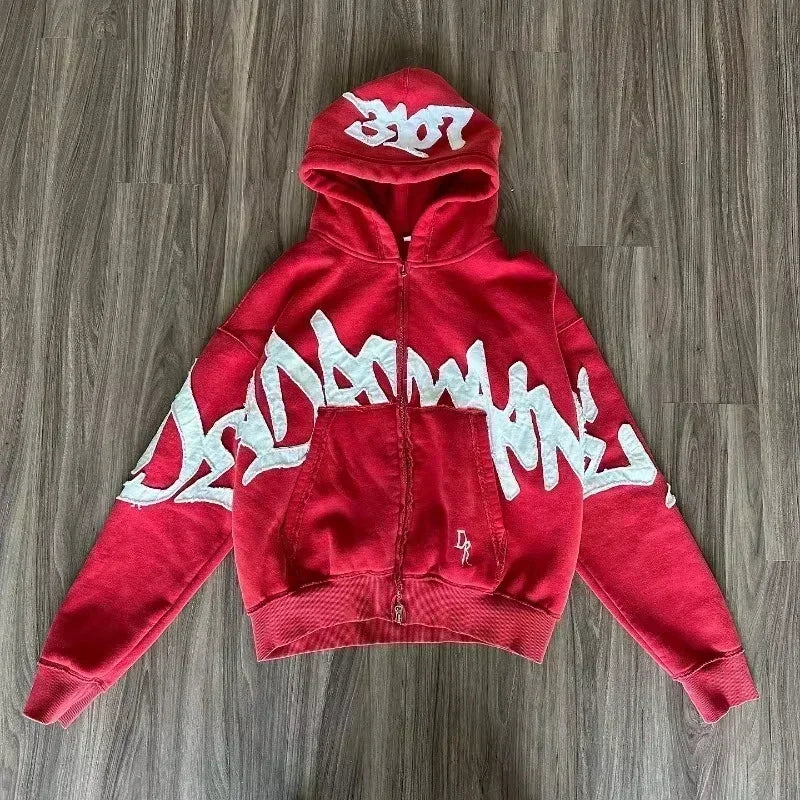 Gray Oversized Zipper Hoodie front view