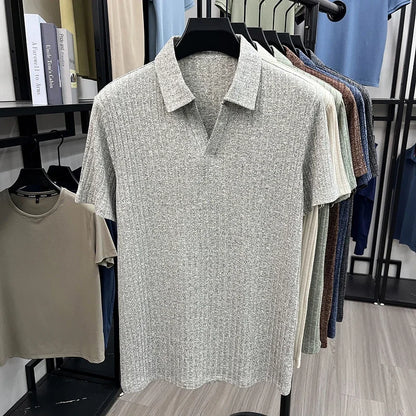 Men's Vertical Stripe Knitted Polo Shirt