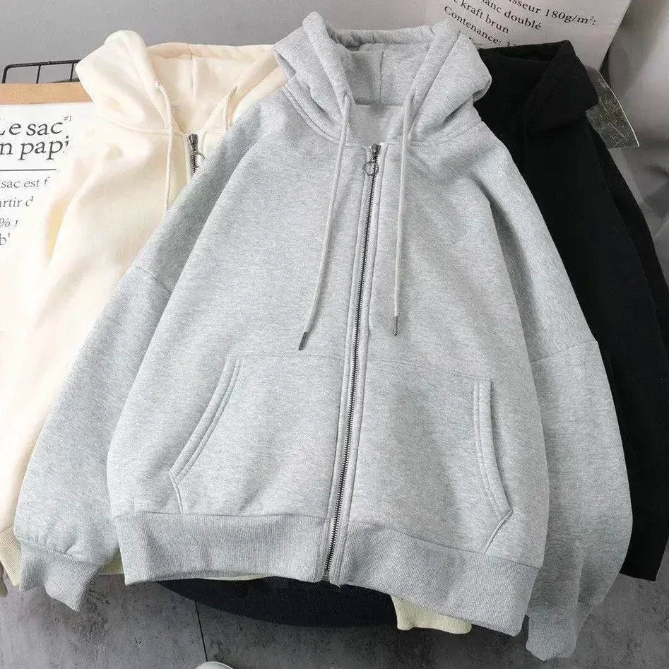Gray Oversized Zipper Hoodie front view
