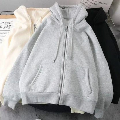 Gray Oversized Zipper Hoodie front view