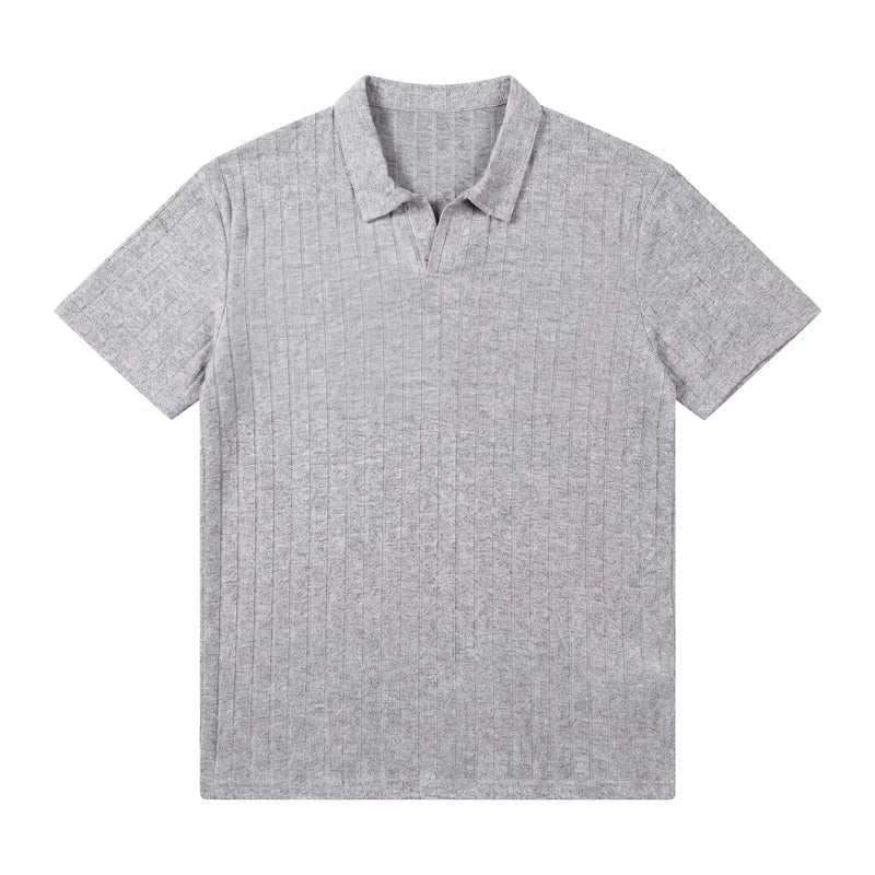 Gray ribbed polo shirt for casual everyday wear