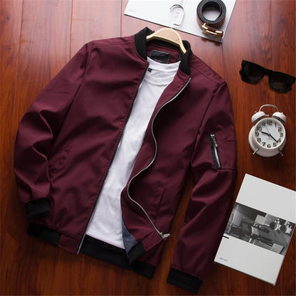 Men's Solid Color Windbreaker Jacket | Slim Fit Baseball Collar Zip-Up Coat