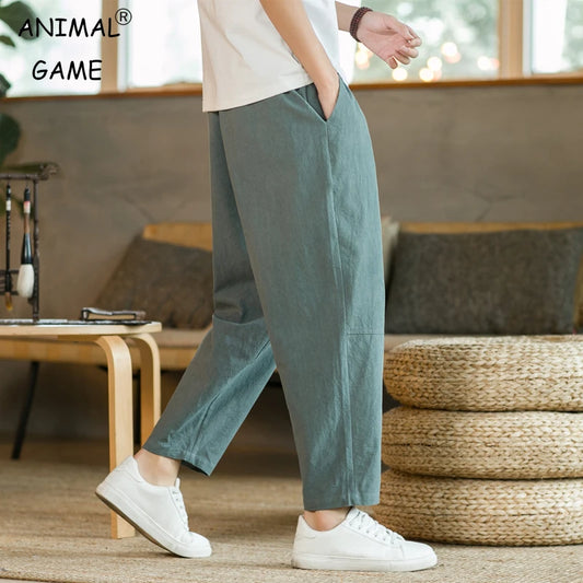Men's Cotton Loose Fit Straight Leg Drawstring Pants