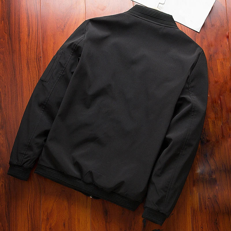 Men's Solid Color Windbreaker Jacket | Slim Fit Baseball Collar Zip-Up Coat