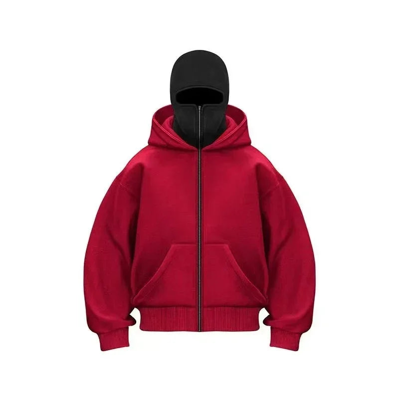 Unisex Balaclava Double Hooded Sweatshirt | Y2K Gothic Harajuku Zipper Hoodie Jacket