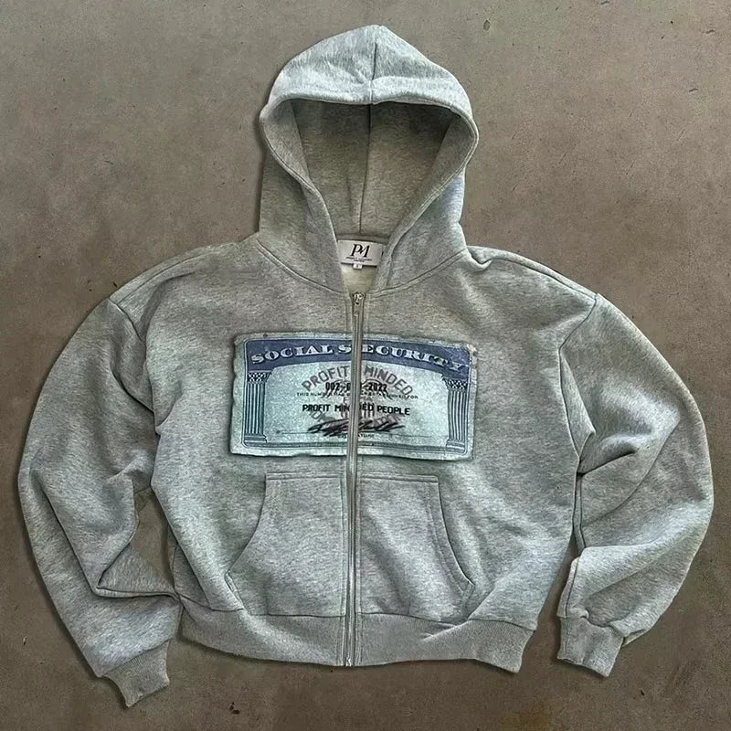 Gray Oversized Zipper Hoodie front view