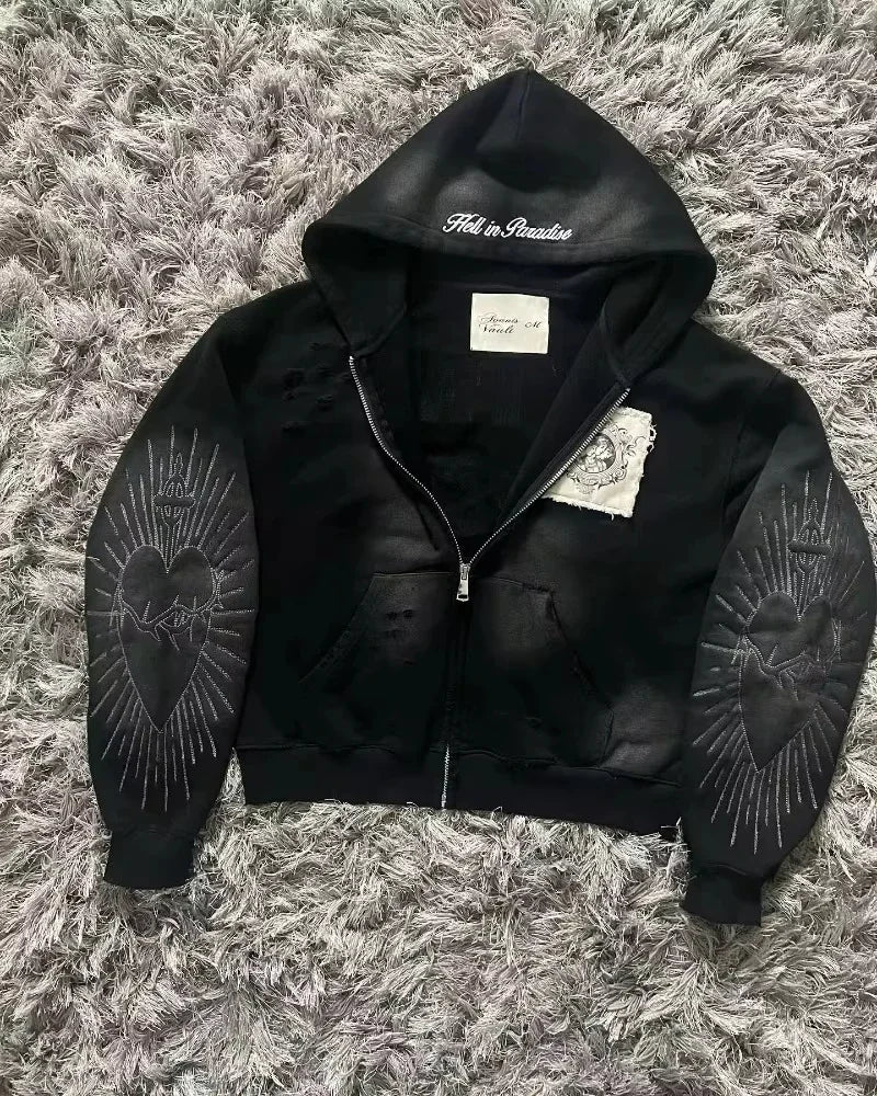 Gray Oversized Zipper Hoodie front view