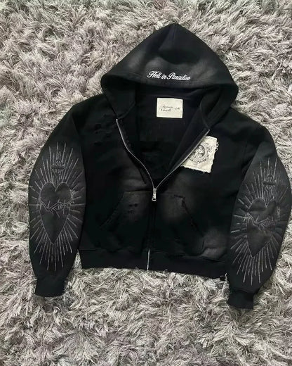 Gray Oversized Zipper Hoodie front view