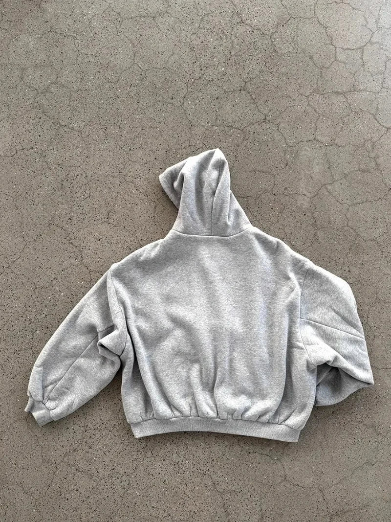 Gray Oversized Zipper Hoodie front view