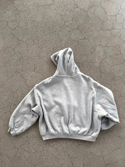 Gray Oversized Zipper Hoodie front view