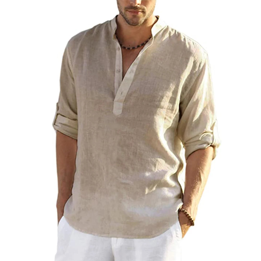 Cotton Linen Relaxed Fit Long Sleeve Shirt