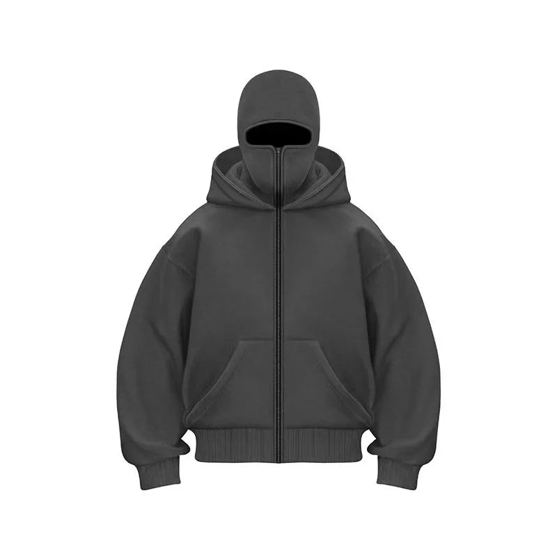 Unisex Balaclava Double Hooded Sweatshirt | Y2K Gothic Harajuku Zipper Hoodie Jacket